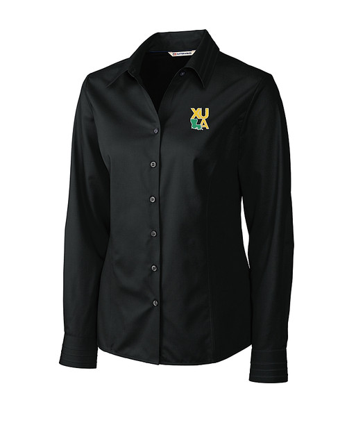 Xavier Gold Rush Cutter & Buck Epic Easy Care Fine Twill Womens Long Sleeve Dress Shirt Black Mannequin