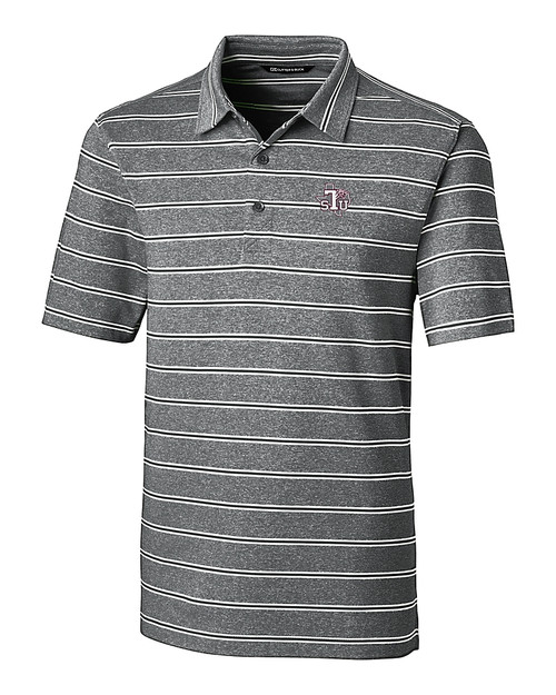 Texas Southern Tigers Cutter & Buck Forge Epic Confidence Recycled Heathered Stripe Stretch Mens Polo Black Mannequin
