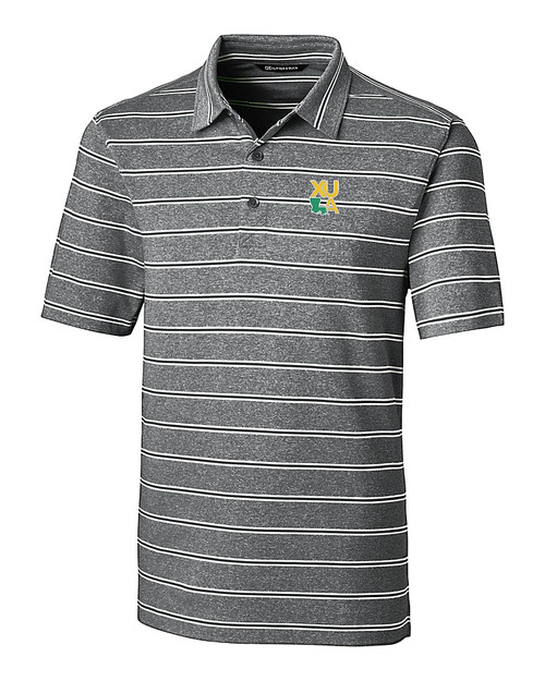 Xavier Gold Rush Cutter & Buck Forge Epic Confidence Recycled Heathered Stripe Stretch Mens Polo Black Mannequin