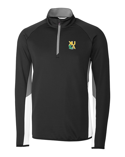 Xavier Gold Rush Cutter & Buck Traverse Colorblock Stretch Quarter Zip Mens Pullover Black Mannequin