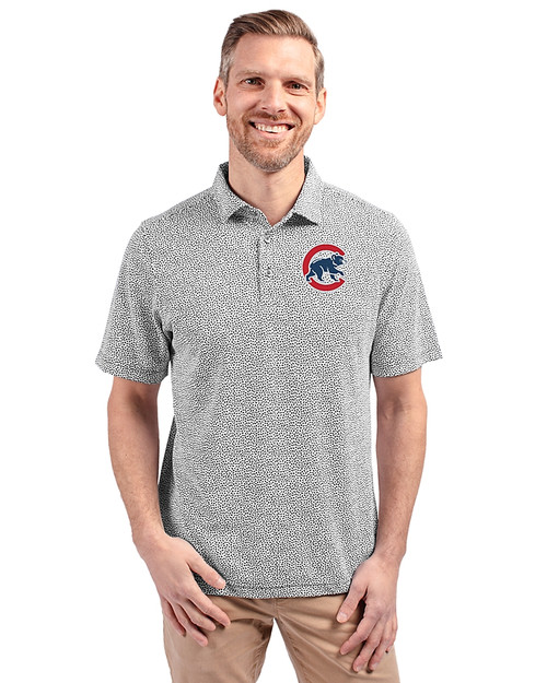Chicago Cubs Cutter & Buck Virtue Eco Pique Botanical Print Recycled Mens Polo Black Front