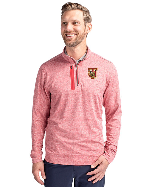 Tuskegee Golden Tigers Cutter & Buck Stealth Heathered Quarter Zip Mens Pullover Cardinal Red Front
