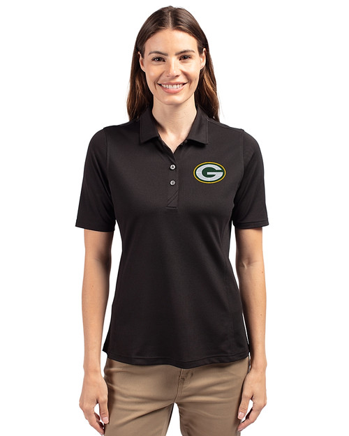 Green Bay Packers Cutter & Buck Virtue Eco Pique Recycled Womens Polo Black Front