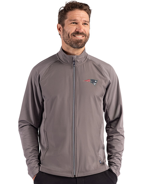 New England Patriots Cutter & Buck Adapt Recycled Soft Knit Stretch Mens Hybrid Full Zip Jacket Elemental Grey Front