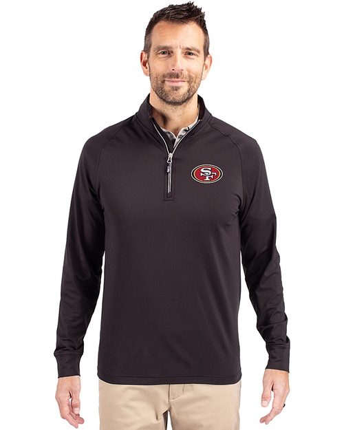 San Francisco 49ers Cutter & Buck Adapt Eco Knit Stretch Recycled Mens Big and Tall Quarter Zip Pullover Black Front