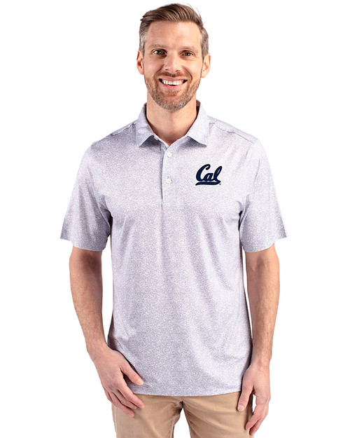 Cal Golden Bears Cutter & Buck Pike Constellation Print Stretch Mens Polo Polished Medium Gray Front