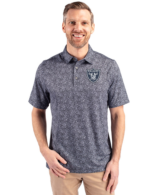Las Vegas Raiders Cutter & Buck Pike Constellation Print Stretch Mens Polo Black Front