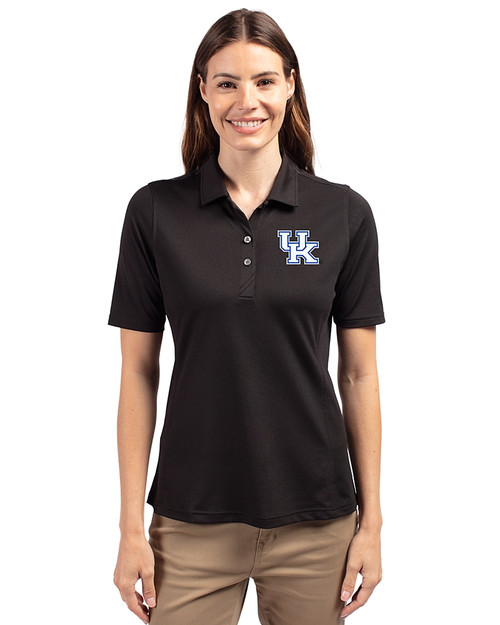 Kentucky Wildcats Cutter & Buck Virtue Eco Pique Recycled Womens Polo Black Front