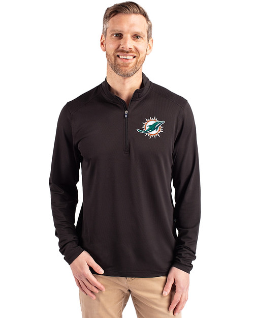 Miami Dolphins Cutter & Buck Virtue Eco Pique Recycled Quarter Zip Mens Pullover Black Front