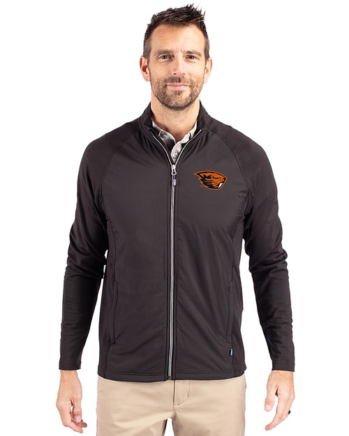 Oregon State Beavers Cutter & Buck Adapt Eco Knit Hybrid Recycled Mens Full Zip Jacket Black Front