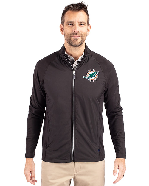 Miami Dolphins Cutter & Buck Adapt Eco Knit Hybrid Recycled Mens Full Zip Jacket Black Front
