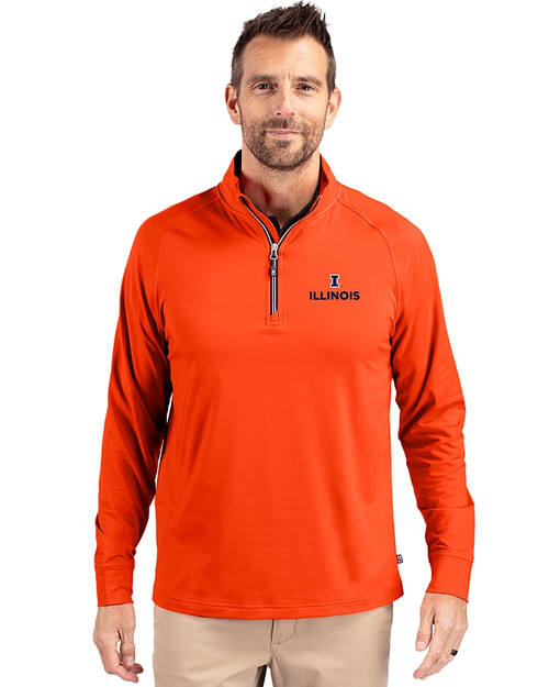 Illinois Fighting Illini Cutter & Buck Adapt Eco Knit Stretch Recycled Mens Quarter Zip Pullover College Orange Front