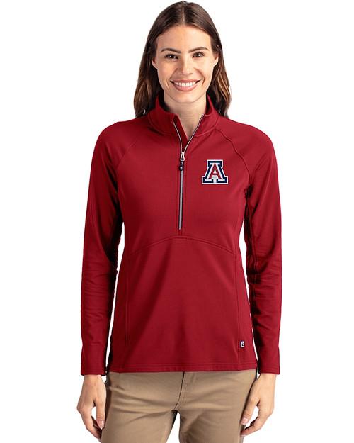Arizona Wildcats Cutter & Buck Adapt Eco Knit Stretch Recycled Womens Half Zip Pullover Cardinal Red Front
