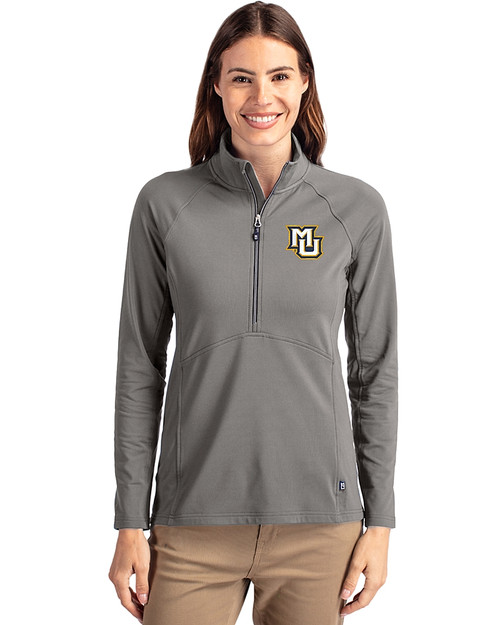 Marquette Golden Eagles Cutter & Buck Adapt Recycled Soft Knit Stretch Womens Half Zip Pullover Elemental Grey Front