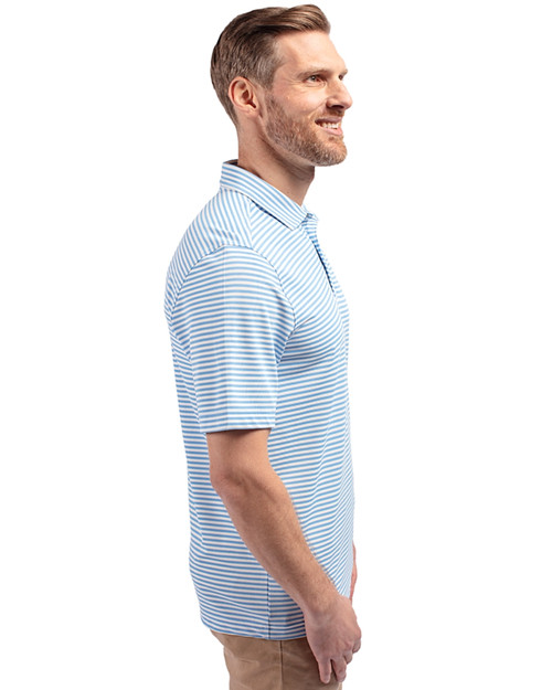 Los Angeles Chargers Cutter & Buck Virtue Eco Pique Stripe Recycled Mens Polo Atlas Light Blue Side