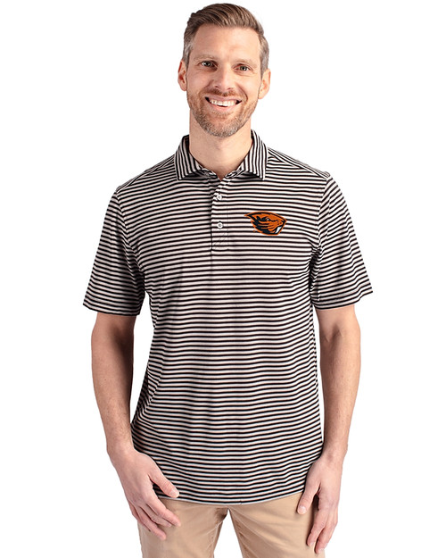 Oregon State Beavers Cutter & Buck Virtue Eco Pique Stripe Recycled Mens Polo Black Front
