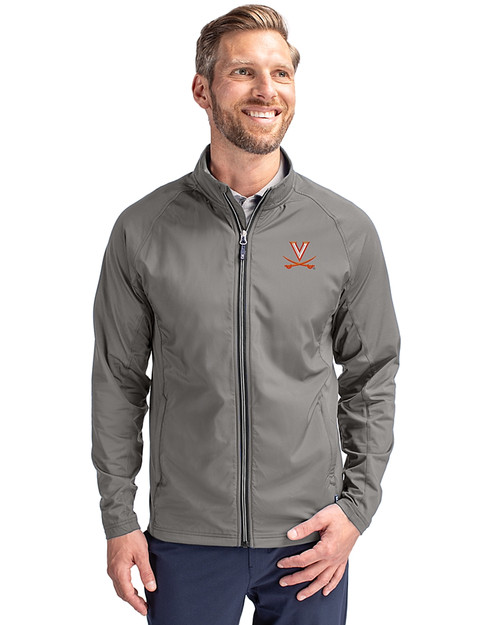 Virginia Cavaliers Cutter & Buck Adapt Eco Knit Hybrid Recycled Mens Full Zip Jacket Elemental Grey Front
