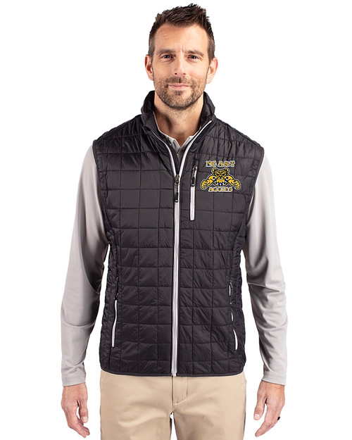 North Carolina A&T Aggies Cutter & Buck Rainier PrimaLoft® Mens Big and Tall Eco Insulated Full Zip Puffer Vest Black Front