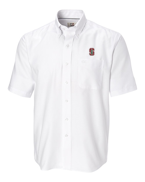 Stanford Cardinal - Cutter & Buck Epic Easy Care Nailshead Mens Short Sleeve Dress Shirt White Mannequin