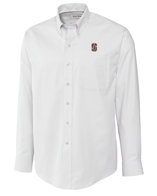 Stanford Cardinal - Cutter & Buck Epic Easy Care Nailshead Mens Big and Tall Long Sleeve Dress Shirt White Mannequin