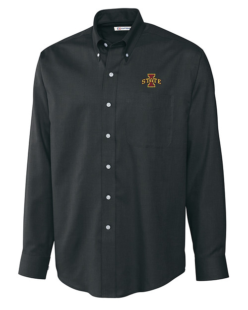Iowa State Cyclones Cutter & Buck Epic Easy Care Nailshead Mens Long Sleeve Dress Shirt Black Mannequin
