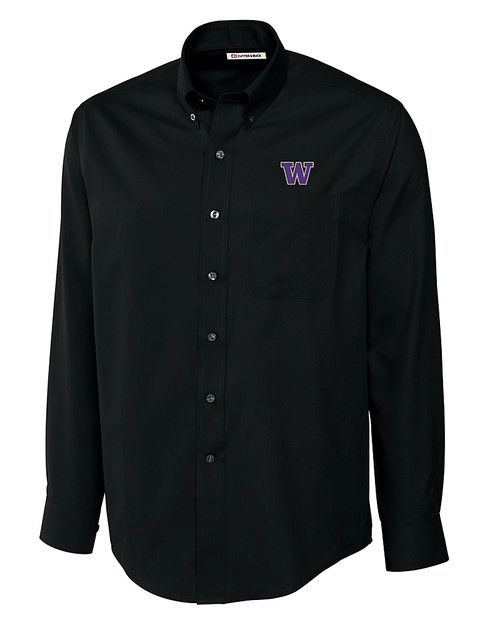 Washington Huskies Cutter & Buck Epic Easy Care Fine Twill Mens Long Sleeve Dress Shirt Black Mannequin