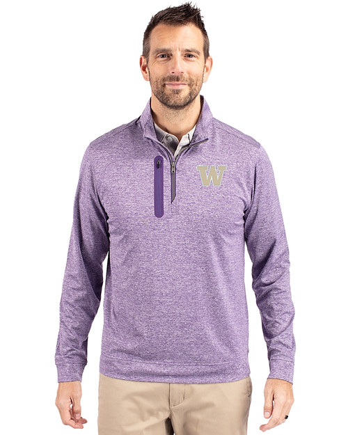 Washington Huskies Cutter & Buck Stealth Heathered Mens Quarter Zip College Purple Front