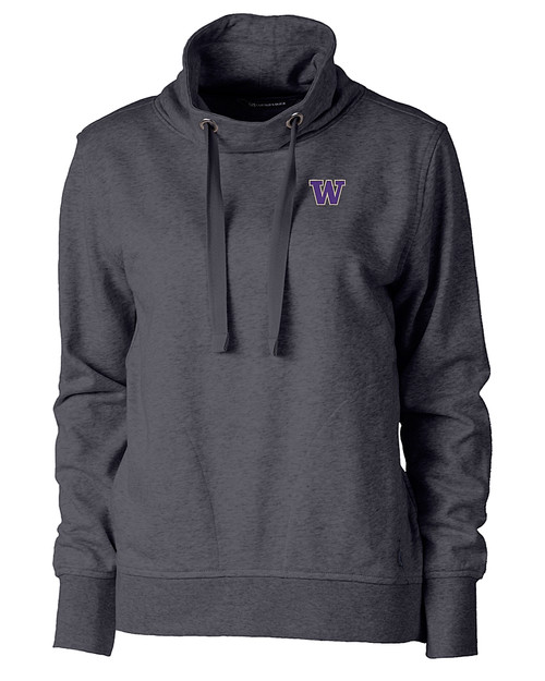 Washington Huskies Cutter & Buck Saturday Cotton Blend Womens Funnel Neck Sweatshirt Charcoal Heather Mannequin