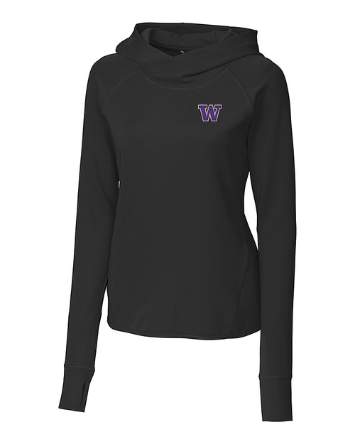 Washington Huskies Cutter & Buck Womens Traverse Sweatshirt Hoodie Black Mannequin