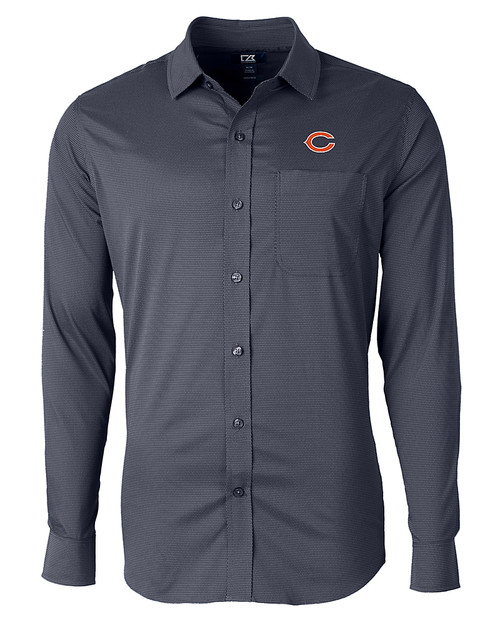 Chicago Bears Cutter & Buck Versatech Geo Dobby Stretch Mens Big and Tall Long Sleeve Dress Shirt Liberty Navy Mannequin