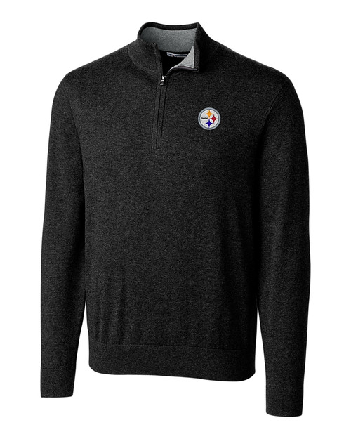 Pittsburgh Steelers Cutter & Buck Lakemont Tri-Blend Mens Big and Tall Quarter Zip Pullover Sweater Black Mannequin