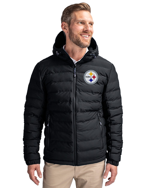 Pittsburgh Steelers Cutter & Buck Mission Ridge Repreve® Eco Insulated Mens Puffer Jacket Black Front