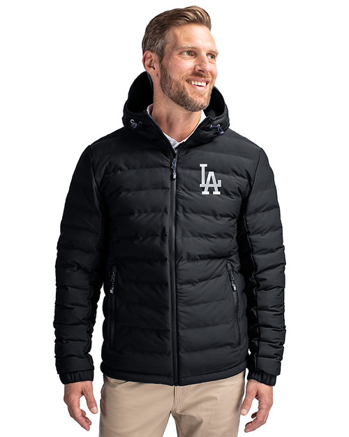 Los Angeles Dodgers Cutter & Buck Mission Ridge Repreve® Eco Insulated Mens Puffer Jacket Black Front