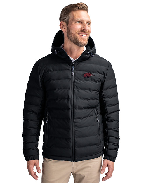 Arkansas Razorbacks Cutter & Buck Mission Ridge Repreve® Eco Insulated Mens Puffer Jacket Black Front