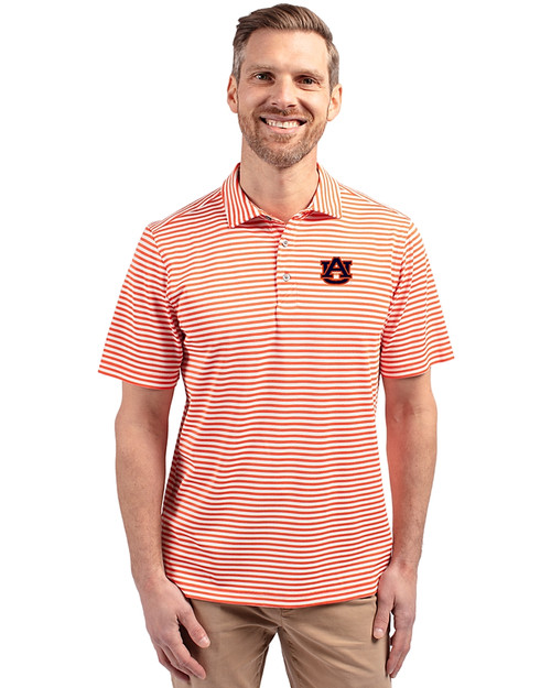 Auburn Tigers Cutter & Buck Virtue Eco Pique Stripe Recycled Mens Big and Tall Polo College Orange Front