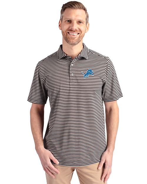 Detroit Lions Cutter & Buck Virtue Eco Pique Stripe Recycled Mens Big and Tall Polo Black Front
