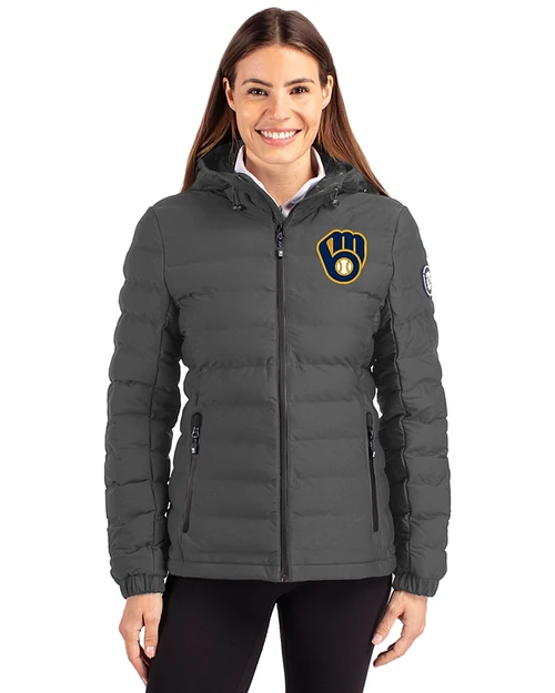 Milwaukee Brewers Cutter & Buck Mission Ridge Repreve® Eco Insulated Womens Puffer Jacket Elemental Grey Front