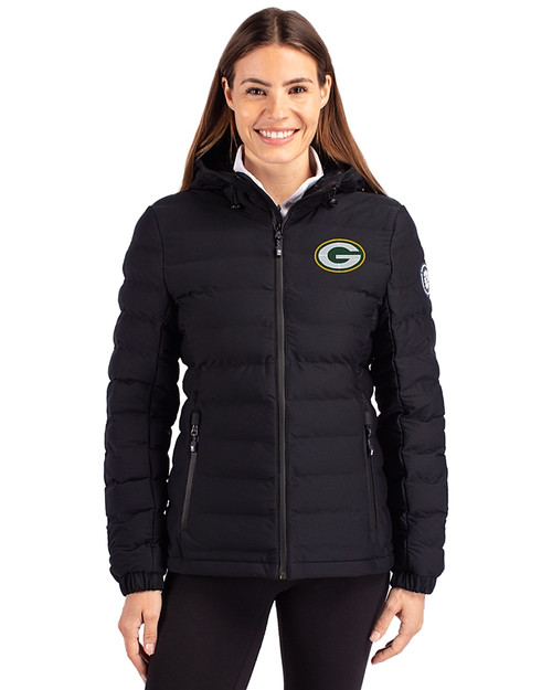 Green Bay Packers Cutter & Buck Mission Ridge Repreve® Eco Insulated Womens Puffer Jacket Black Front
