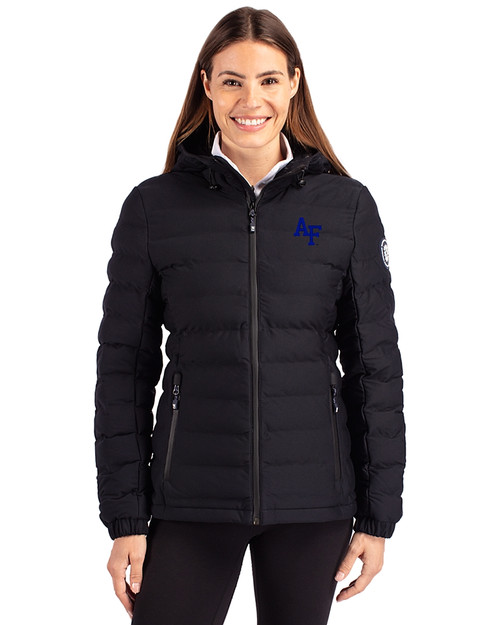Air Force Falcons Cutter & Buck Mission Ridge Repreve® Recycled Insulated Puffer Womens Full Zip Jacket Black Front