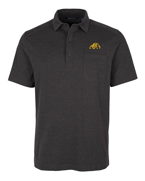 Bowie State Bulldogs Cutter & Buck Advantage Tri-Blend Jersey Mens Big and Tall Pocket Polo Black Heather Mannequin