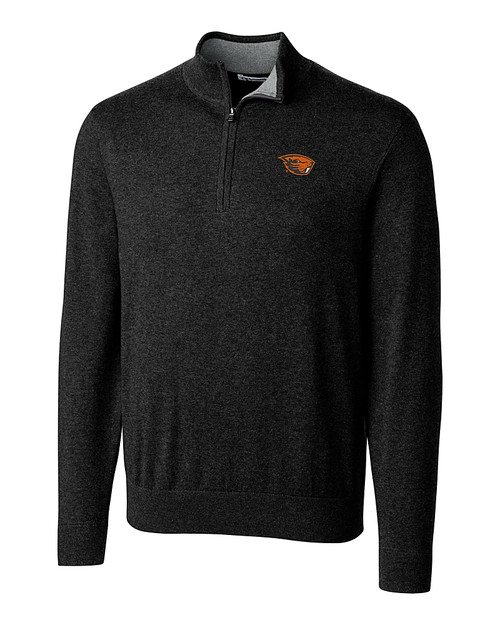Oregon State Beavers Cutter & Buck Lakemont Tri-Blend Mens Big and Tall Quarter Zip Pullover Sweater Black Mannequin