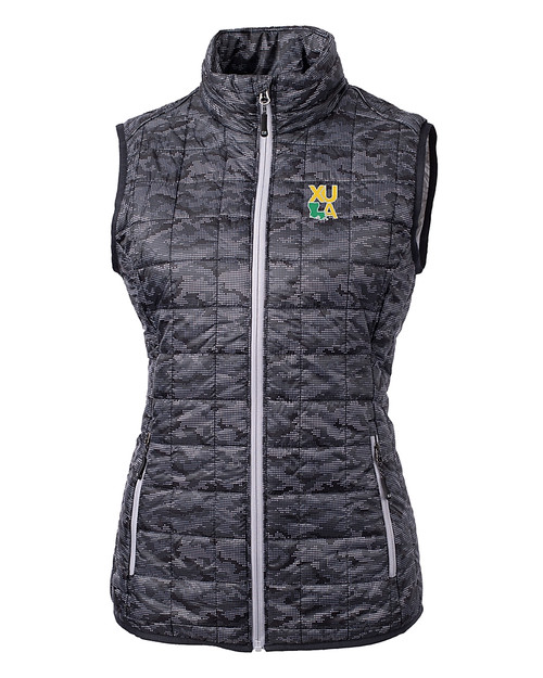 Xavier Gold Rush Cutter & Buck Rainier PrimaLoft® Womens Eco Insulated Full Zip Printed Puffer Vest BL_MANN_HG 