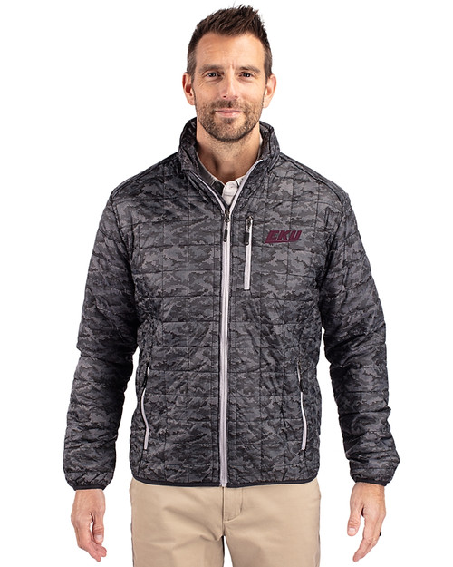 Eastern Kentucky Colonels Cutter & Buck Rainier PrimaLoft® Mens Eco Insulated Full Zip Printed Puffer Jacket Black Front