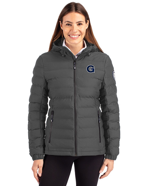 Georgetown Hoyas Cutter & Buck Mission Ridge Repreve® Recycled Insulated Puffer Womens Full Zip Jacket Elemental Grey Front