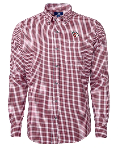 Cleveland Guardians Cutter & Buck Versatech Multi Check Stretch Mens Big and Tall Long Sleeve Dress Shirt Red Mannequin