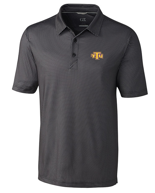 Tennessee Tech Golden Eagles Cutter & Buck Pike Mini Pennant Print Stretch Mens Big and Tall Polo Black Mannequin