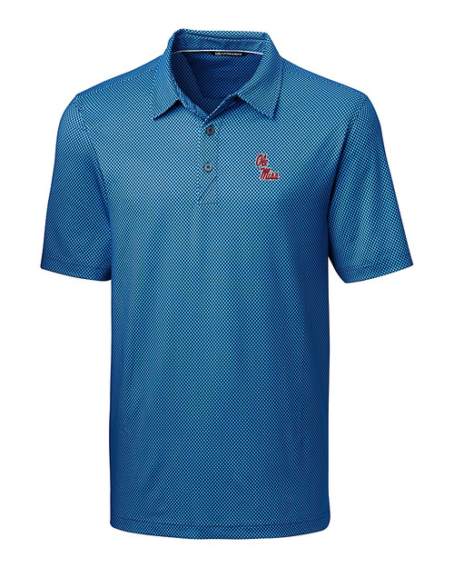 Ole Miss Rebels Cutter & Buck Pike Mini Pennant Print Stretch Mens Big and Tall Polo Liberty Navy Mannequin