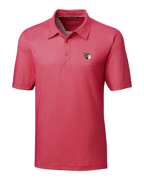 Cleveland Guardians Cutter & Buck Pike Mini Pennant Print Stretch Mens Big and Tall Polo Cardinal Red Mannequin
