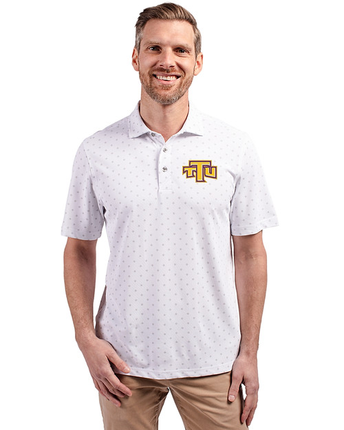 Tennessee Tech Golden Eagles Cutter & Buck Virtue Eco Pique Tile Print Recycled Mens Polo White Front