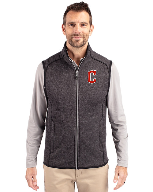Cleveland Guardians - Cutter & Buck Mainsail Sweater-Knit Mens Big and Tall Full Zip Vest Charcoal Heather Front